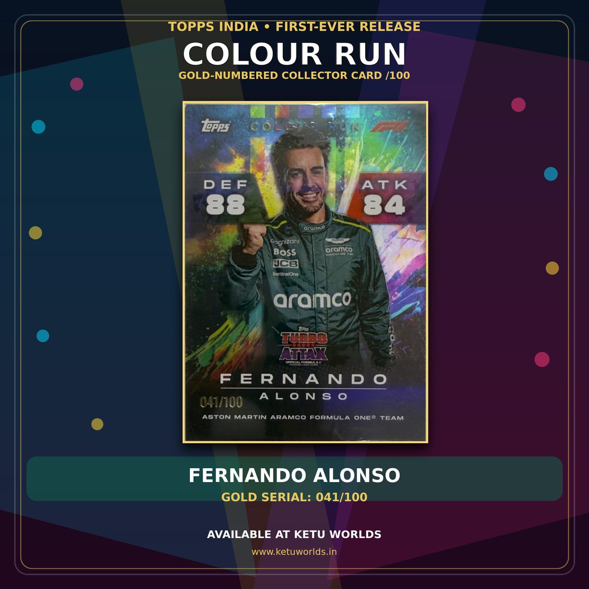 FERNANDO ALONSO - COLOUR RUN CARD- 041/100 — front side