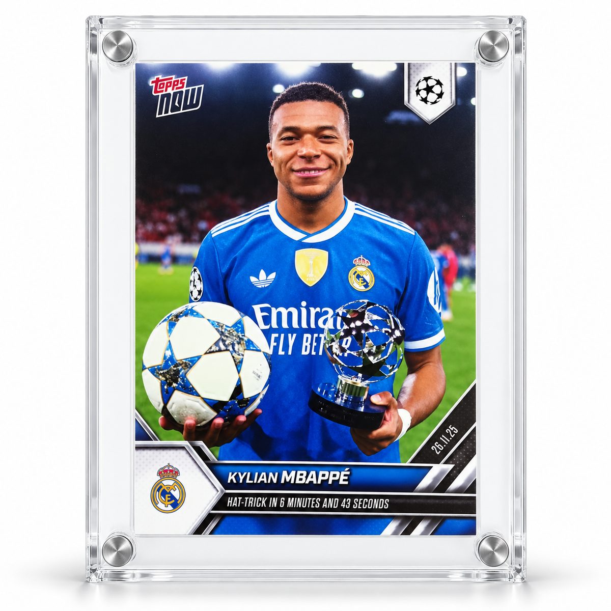 KYLIAN MBAPPE - TOPPS NOW CARD- HAT-TRICK IN 6 MIN & 43 SEC.  — front side