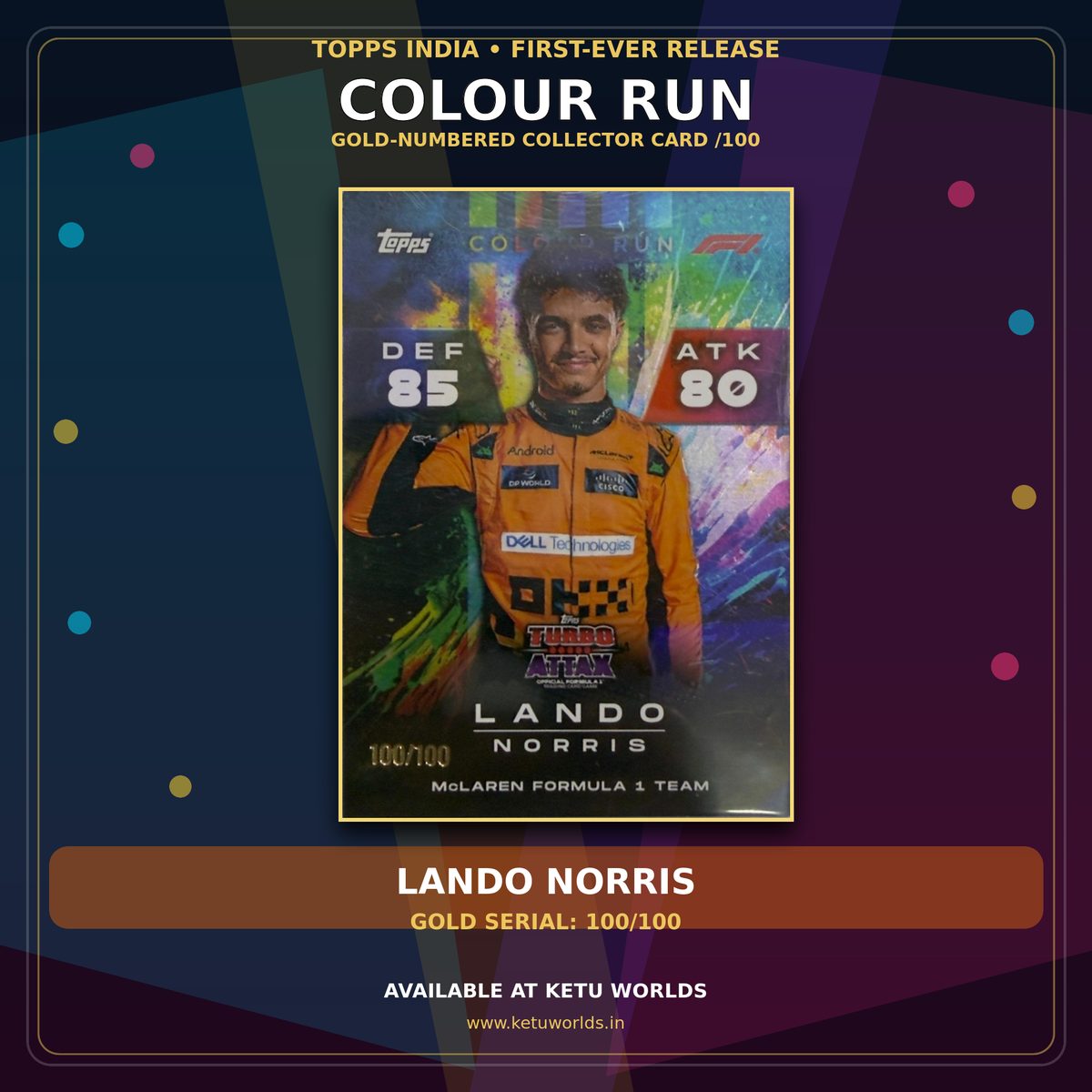 LANDO NORRIS - COLOUR RUN CARD- 100/100  — front side
