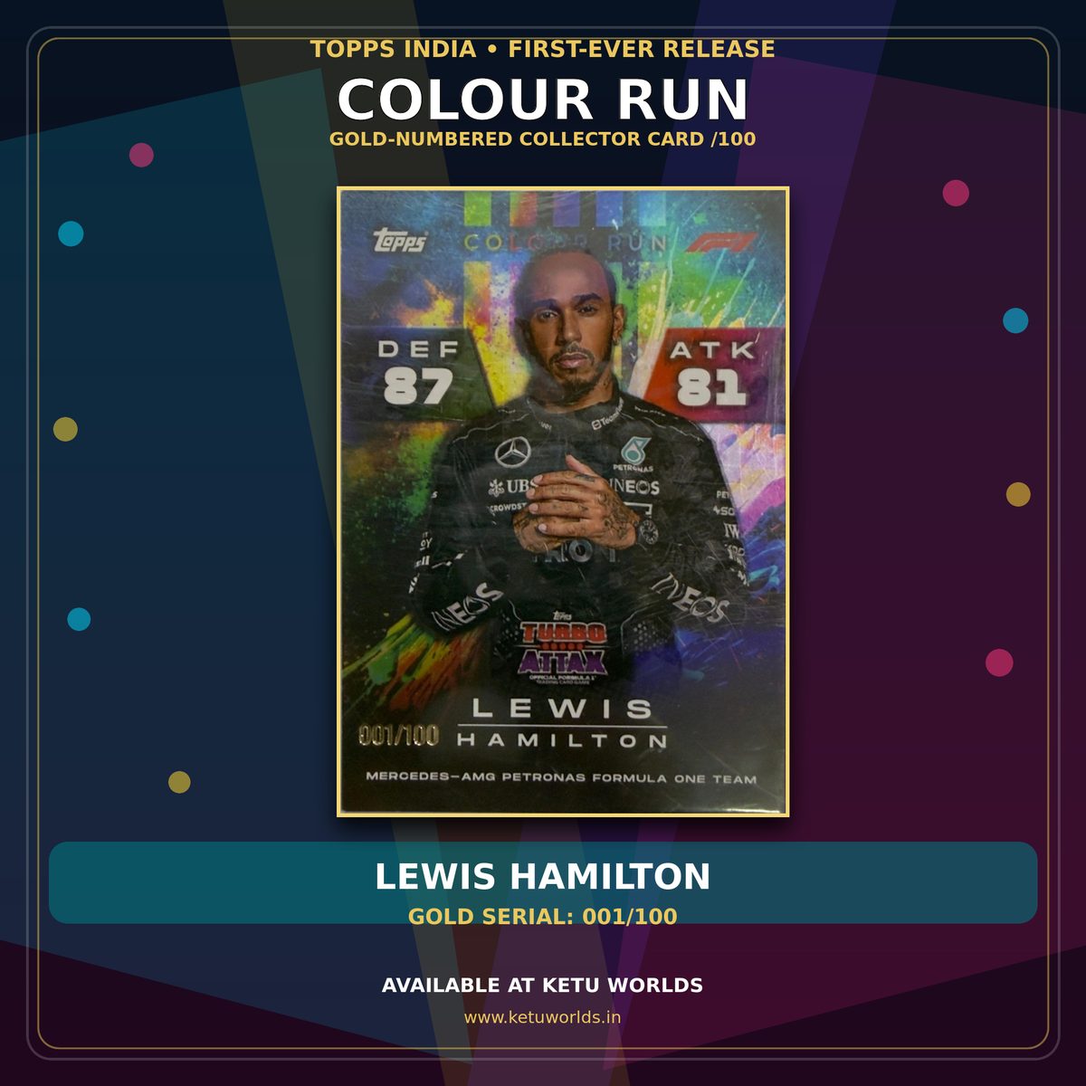 LEWIS HAMILTON - 001/100 COLOUR RUN CARD  — front side